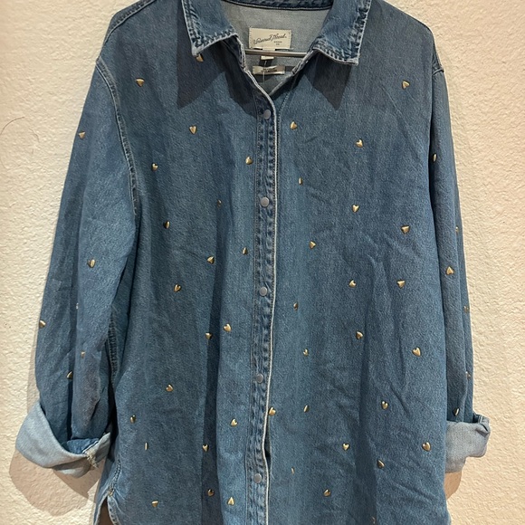 Universal Thread Blue Button Down Shirt with Gold Accents - Picture 2 of 6